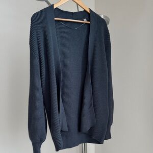T Tahari Midnight Blue Open-Front Ribbed Cardigan